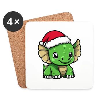 Dinosaur triceratops Christmas - Coasters (set of 4) - white - Front