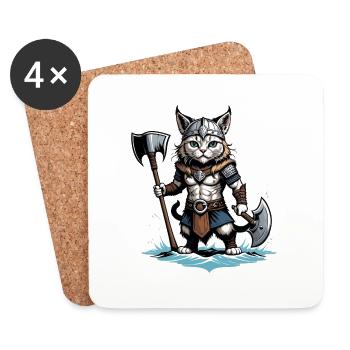 Chat Viking Viking Chat Cadeau Mignon - Dessous de verre (lot de 4) - blanc - Devant