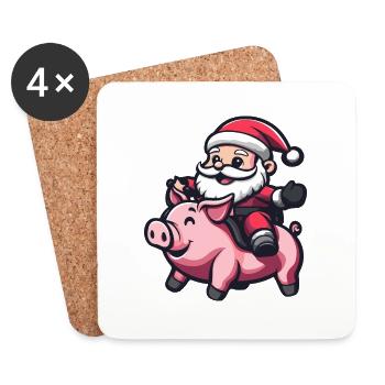 Pig Santa Claus Cartoon - Coasters (set of 4) - white - Front