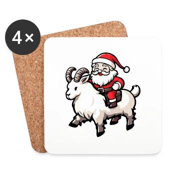 Chèvre de montagne Père Noël dessin animé - Dessous de verre (lot de 4) - blanc - Devant