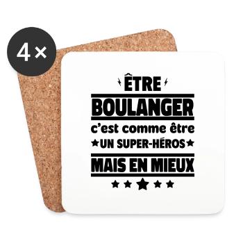 Être boulanger, c'est mieux qu'un super-héros - Dessous de verre (lot de 4) - blanc - Devant