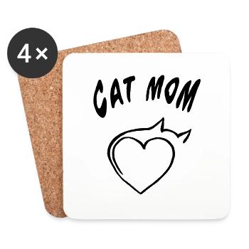 Cat Mom: Heart & Whiskers Design - Untersetzer (4er-Set) - Weiß - Vorne