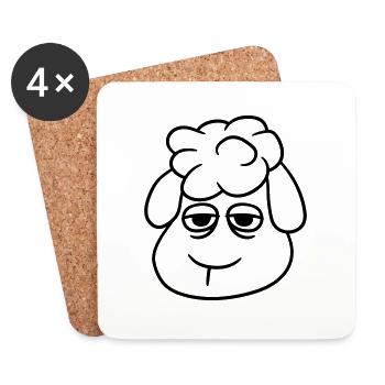 Sheep Tired Bored Blank Look Head Face - Coasters (set of 4) - white - Front