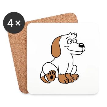 chien assis mignon petit chiot heureux animal de compagnie - Dessous de verre (lot de 4) - blanc - Devant