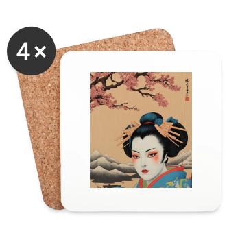 Traditionelle japanische Geisha-Kunstwerke - Untersetzer (4er-Set) - Weiß - Vorne