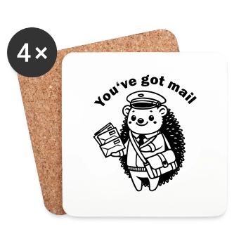 Mailman Hedgehog - "You've got mail" Design - Coasters (set of 4) - white - Front