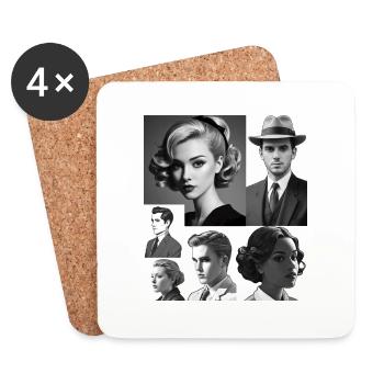 Coiffures et vêtements rétro - Dessous de verre (lot de 4) - blanc - Devant
