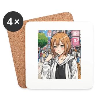 Anime character on the street of the city - Coasters (set of 4) - white - Front