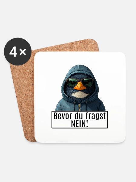 lustiger Spruch mit Pinguin Becor du Fragst Nein - Untersetzer (4er-Set) - Weiß