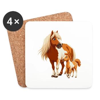 Poney Shetland avec poulain - Dessous de verre (lot de 4) - blanc - Devant