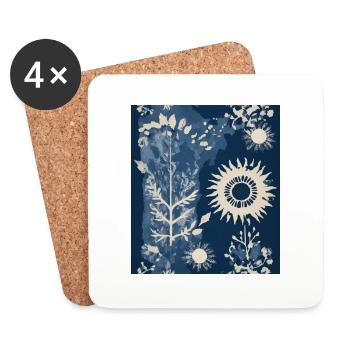 Composition végétale abstraite - Dessous de verre (lot de 4) - blanc - Devant