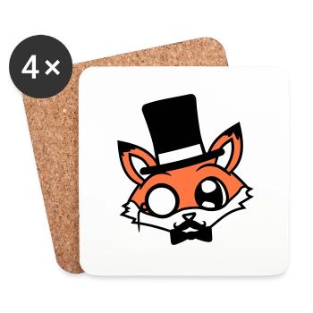 Fox Red Fox Sir Mr. Top Hat Monocle Glasses - Coasters (set of 4) - white - Front
