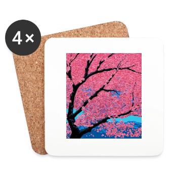Cerisier en fleurs sur fond de montagnes - Dessous de verre (lot de 4) - blanc - Devant