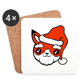 Fuchs Weihnachtsmann Weihnachten Mütze Nikolaus - Untersetzer (4er-Set) - Weiß - Vorne