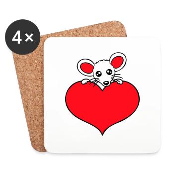 Maus Herz Liebe Symbol Lieblingstier Haustier Süß - Untersetzer (4er-Set) - Weiß - Vorne