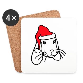 Lapin Père Noël Père Noël Chapeau Chapeau Cadeau - Dessous de verre (lot de 4) - blanc - Devant