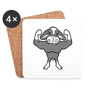 Bunny Bodybuilder Gym Muscles Fort Fitness Biceps - Dessous de verre (lot de 4) - blanc - Devant