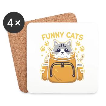 Funny with a cat looking regal in the backpack - Coasters (set of 4) - white - Front