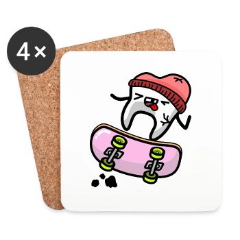 Dent Kawaii sur Skateboard - Dessous de verre (lot de 4) - blanc - Devant