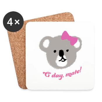 Koala Mignon en Dessin à la Main Design G'day Mate - Dessous de verre (lot de 4) - blanc - Devant