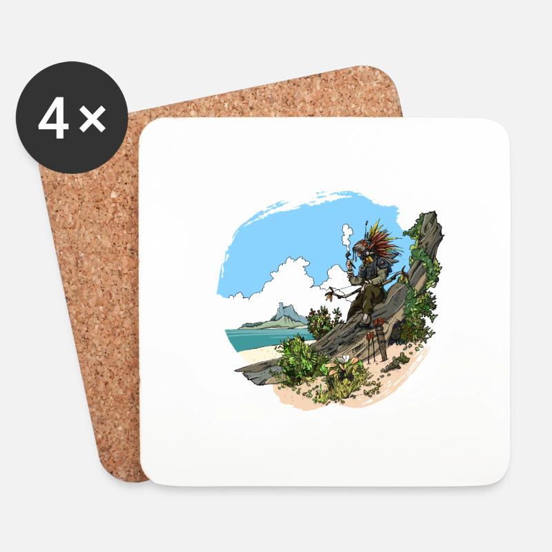 Der Indianer am Strand - Untersetzer (4er-Set) - Weiß