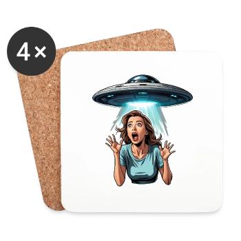 Alien UFO Abduction: Woman in panic - Coasters (set of 4) - white - Front