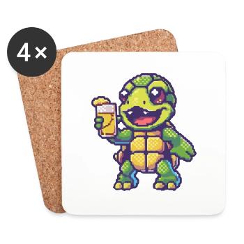 Schildkröte Pixel Bier - Untersetzer (4er-Set) - Weiß - Vorne