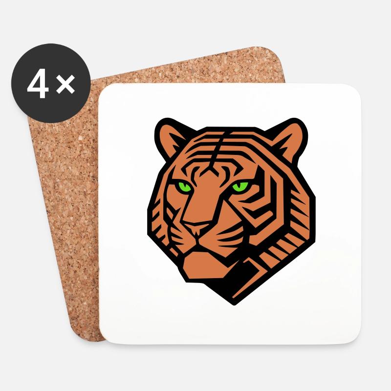 Geometrischer Tiger - Vektordesign - Untersetzer (4er-Set) - Weiß