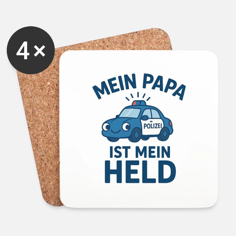 Logo Polizei Kinder "Mein Papa ist mein Held" - Untersetzer (4er-Set) - Weiß