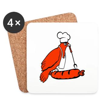 Oiseau griller des saucisses griller délicieusement manger des saucisses - Dessous de verre (lot de 4) - blanc - Devant