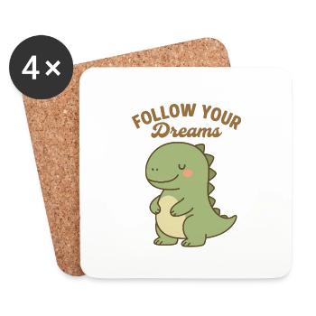 Follow Your Dreams - Süßes Dino-Design - Untersetzer (4er-Set) - Weiß - Vorne