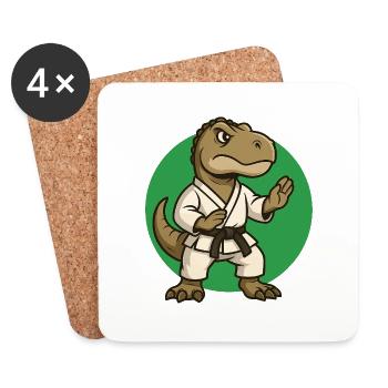 Karaté T-Rex dessin animé - Arts martiaux, Tyrannosaure - Dessous de verre (lot de 4) - blanc - Devant