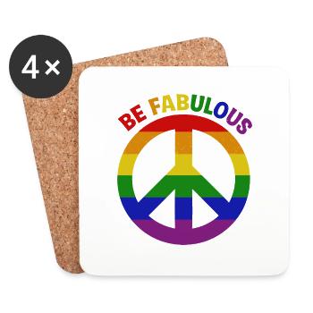 Signe de paix arc-en-ciel vibrant « Be Fabulous » - Dessous de verre (lot de 4) - blanc - Devant