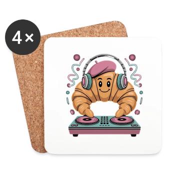 DJ français Croissant avec casque - Dessous de verre (lot de 4) - blanc - Devant