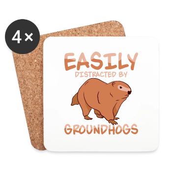 Easily Distracted By Groundhogs Rodent Animal - Coasters (set of 4) - white - Front