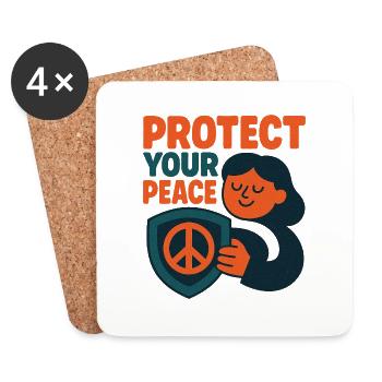 Protect Your Peace Mindful Positive Quote Art - Coasters (set of 4) - white - Front