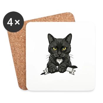 Black Cat Banner Art - Coasters (set of 4) - white - Front