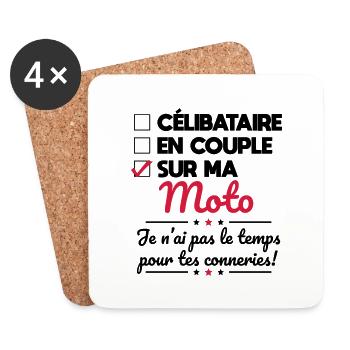 Sur ma moto - Pas le temps pour tes conneries - Dessous de verre (lot de 4) - blanc - Devant