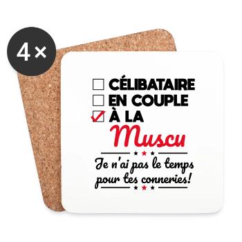 Musculation - Pas le temps pour tes conneries - Dessous de verre (lot de 4) - blanc - Devant