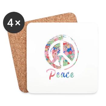 peace, pink,peace,graffiti,blue,colorful,writing - Coasters (set of 4) - white - Front