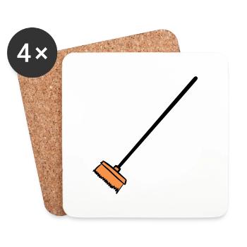 Broom, hand-drawn. Cleaning lady, garbage man - Coasters (set of 4) - white - Front