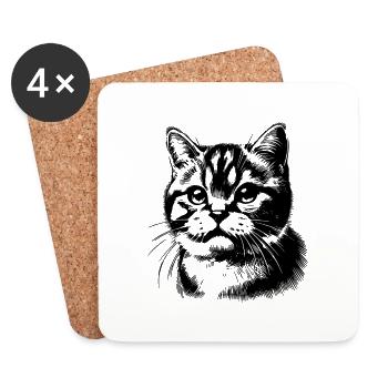 Cute cat portrait in black and white - Coasters (set of 4) - white - Front