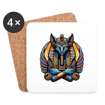 Chat dans le style du pharaon égyptien - Dessous de verre (lot de 4) - blanc - Devant