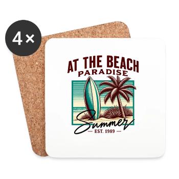 Summer Paradise on the Beach Retro Surf - Coasters (set of 4) - white - Front