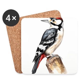 Buntspecht Vogel Specht Wald Tier - Untersetzer (4er-Set) - Weiß - Vorne