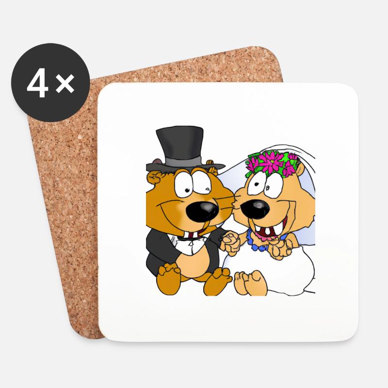 Tierhochzeit - Untersetzer (4er-Set) - Weiß