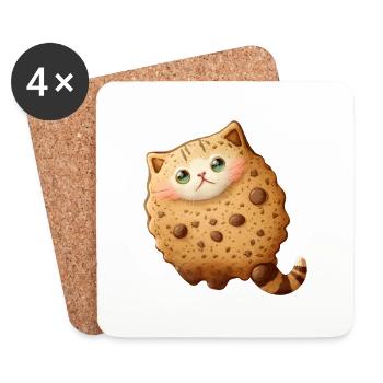 Chat biscuit sucré aux pépites de chocolat et aux noix - Dessous de verre (lot de 4) - blanc - Devant