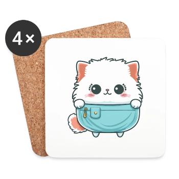 Mignon chat angora dans un sac - Dessous de verre (lot de 4) - blanc - Devant