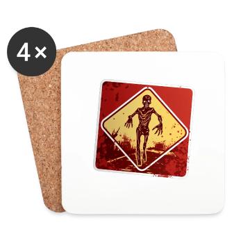 Halloween Zombie-Warnschild - Untersetzer (4er-Set) - Weiß - Vorne