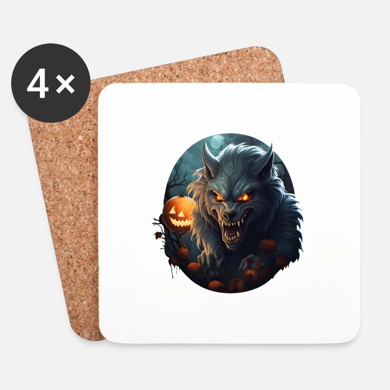 Werwolf Halloween - Untersetzer (4er-Set) - Weiß